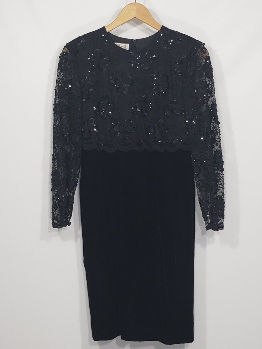 Talbots Petites  Black Formal Cocktail dress  Velvet Sequins Beading  6P